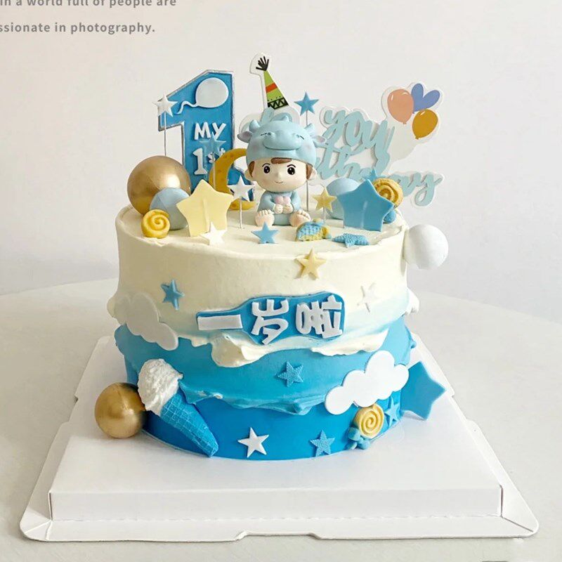 牛宝宝蛋糕装饰摆件一周岁小男孩生日甜品台烘焙生肖牛娃玩偶配饰
