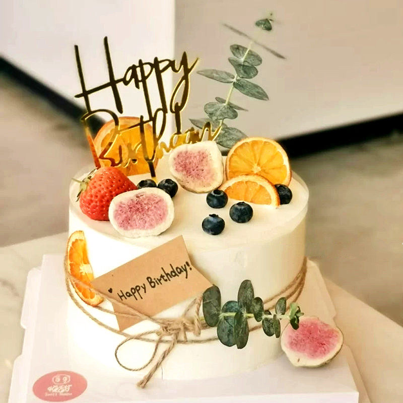 热销森系蛋糕装饰用品无花果干柠檬片西柚水果树叶藤条牛皮纸摆件