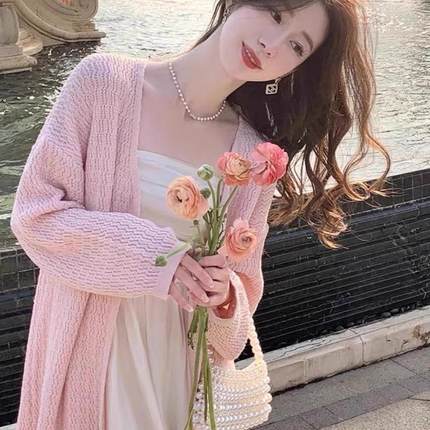 针织开衫女春薄款搭连衣裙外搭罩衫夏季配防晒披肩中长款毛衣外套