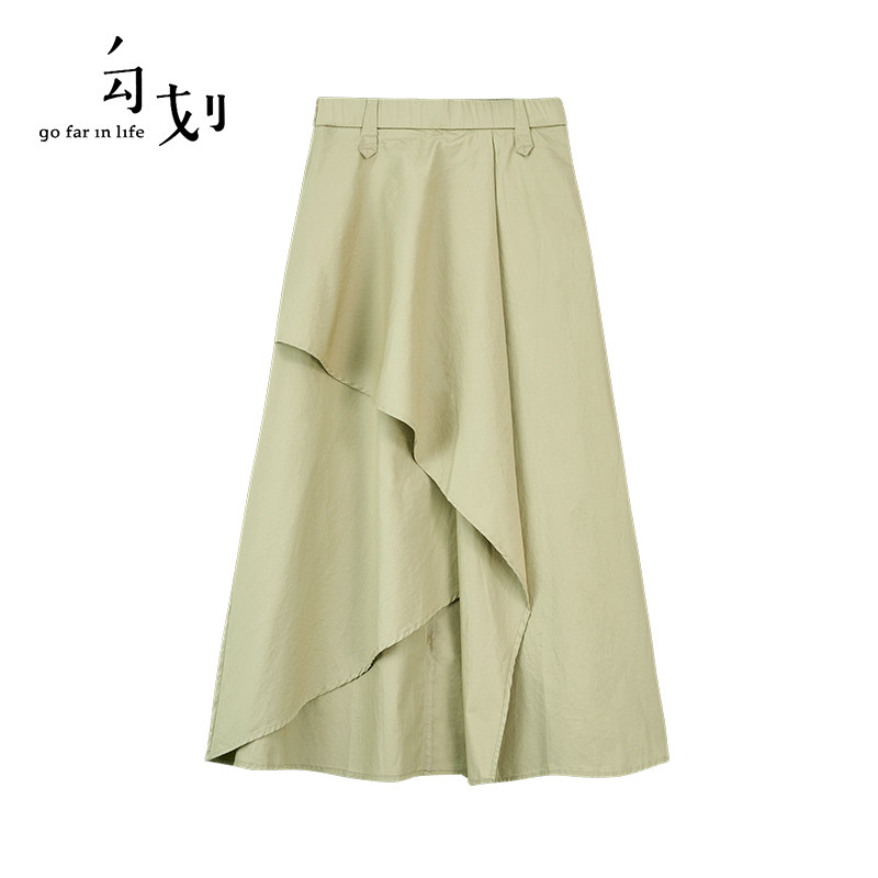 gofar勾划 复古法式高腰伞裙女夏季新款不规则中长款半身裙38477