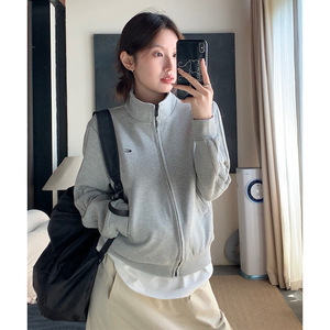 美式复古运动夹克外套女2023秋季新款ins刺绣设计感休闲卫衣短款