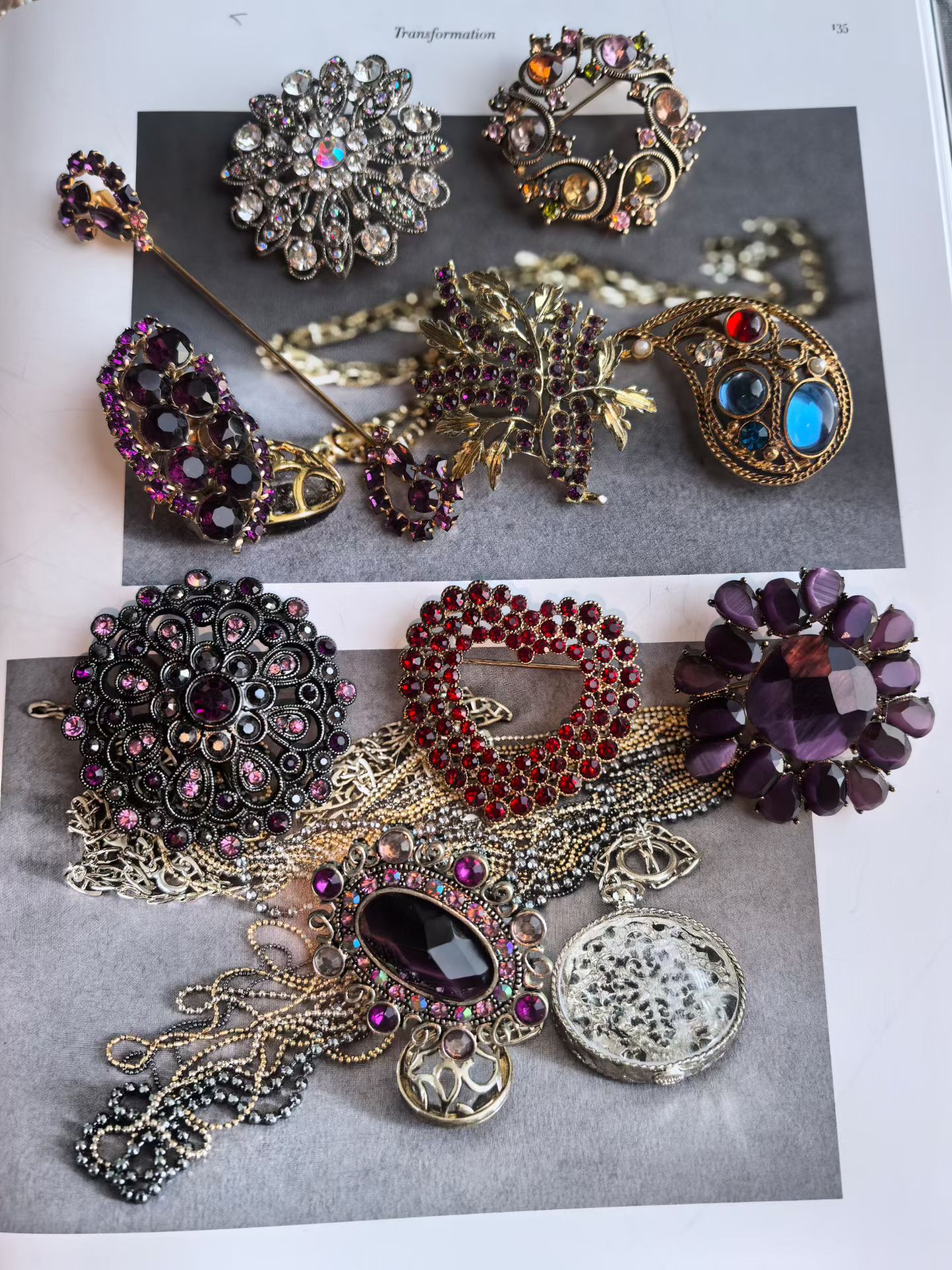 Vintage复古首饰monet莱茵石中古胸针