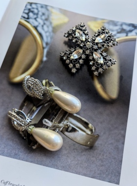 Vintage首饰cine复古耳夹莱茵石打标饰品耳环水晶耳坠紫耳饰水晶