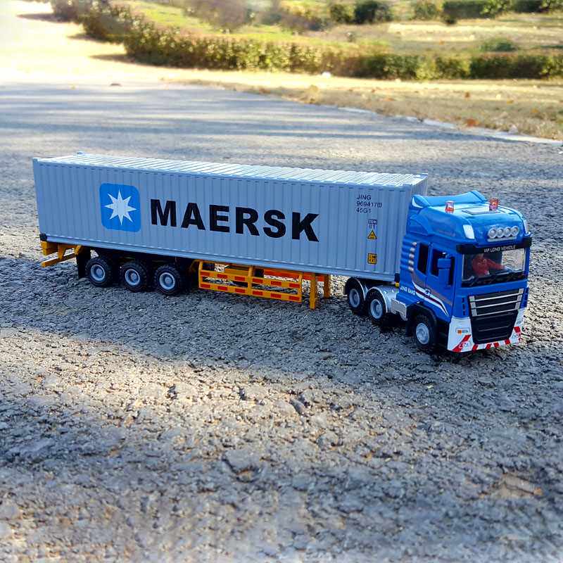 高档1:50集装箱物流运输货车合金汽车模型仿真金属车模型收藏摆件