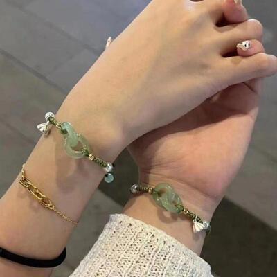 环环相扣手链平安扣手工编织福牌爱心相扣手链温柔可调节好运寓意