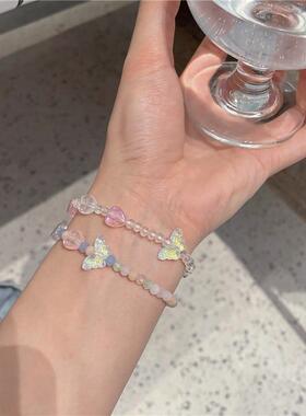 甜美&夏天~彩色串珠亚克力蝴蝶手链女夏ins小众设计简约百搭手饰