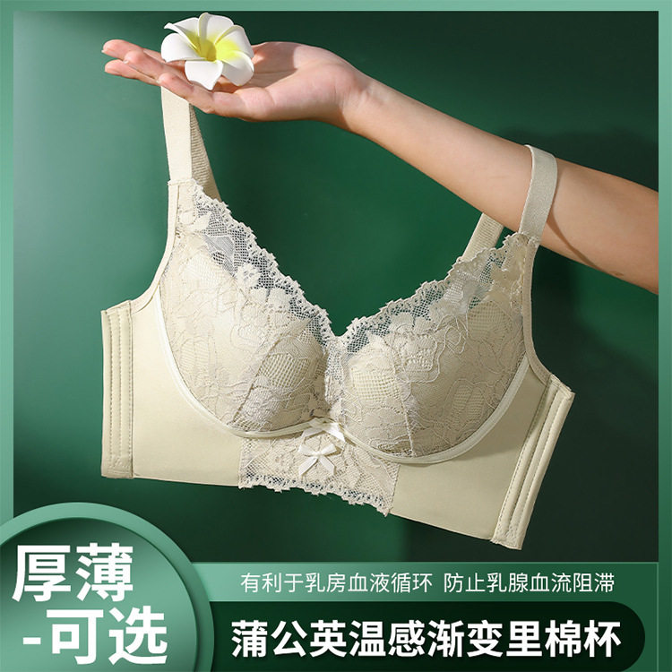 古今内衣女小胸聚拢显大温感棉无钢圈文胸女蕾丝防下垂无钢圈