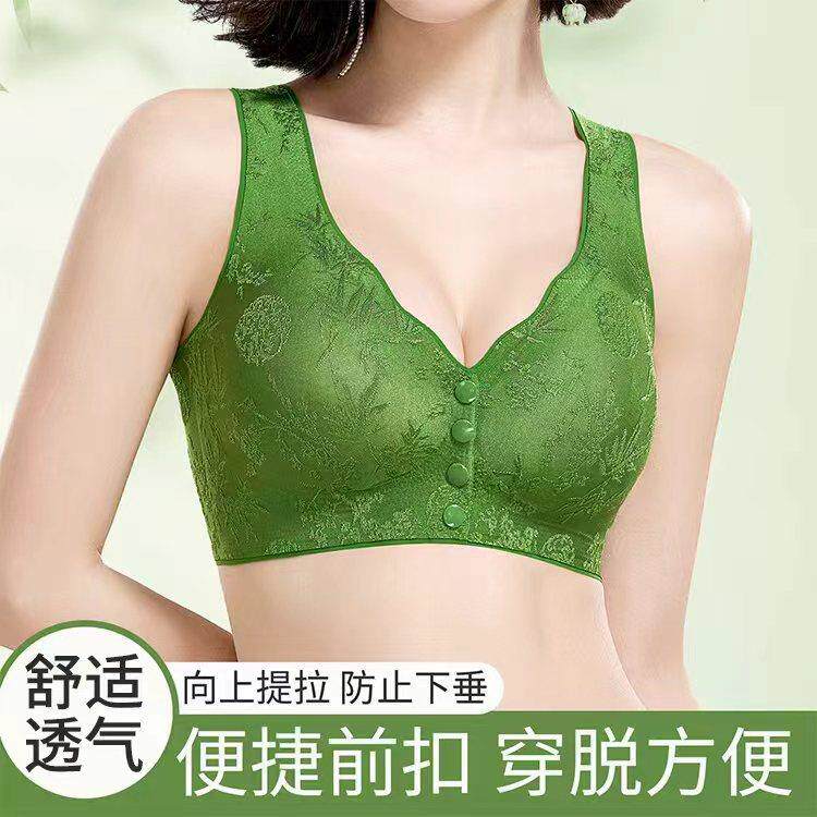 古今国风前开扣中老年妈妈款肥胖内衣女薄款无钢圈哺乳期背心文胸