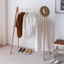 全实木黑色橡木枫木落地挂衣架简约杆式卧室衣帽架木诧寂复古风