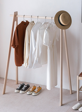 全实木黑色橡木枫木落地挂衣架简约杆式卧室衣帽架木诧寂复古风