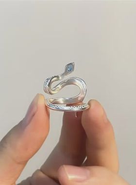 蛇形戒指女托帕石时尚个冷淡风男士轻奢开口可调节戒指高级