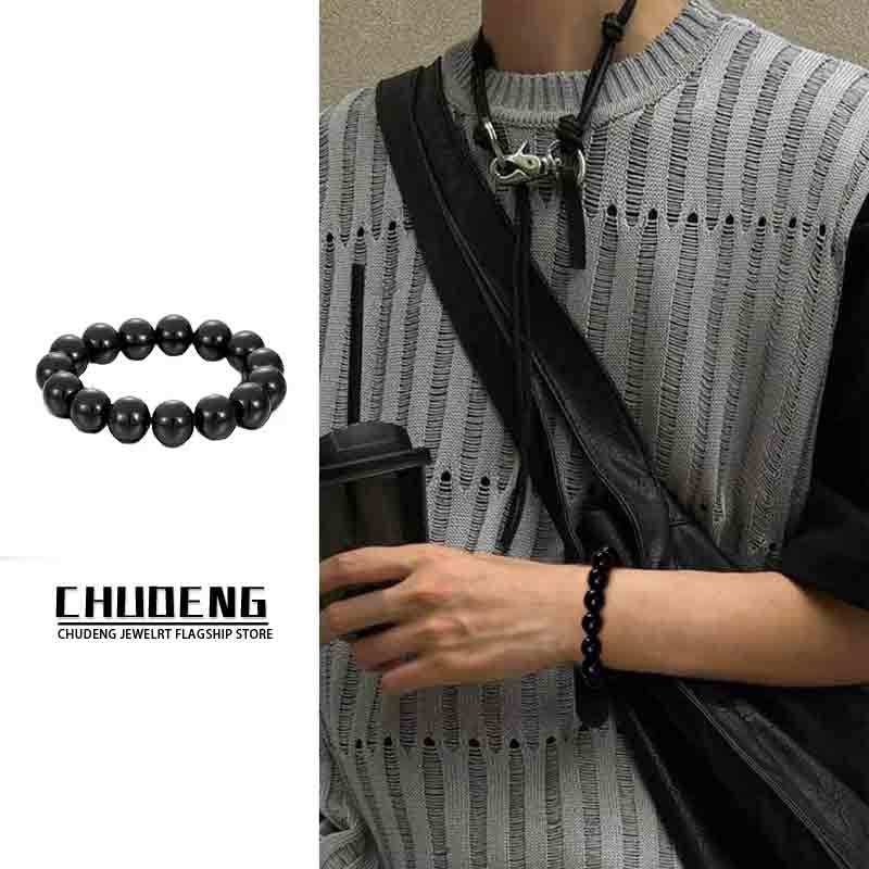 新中式男士珠子手串小众设计男生串珠手链配饰男款黑色学生手饰品