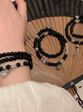 王也同款太极八卦中古手链女山鬼花钱国风新中式双层情侣闺蜜手