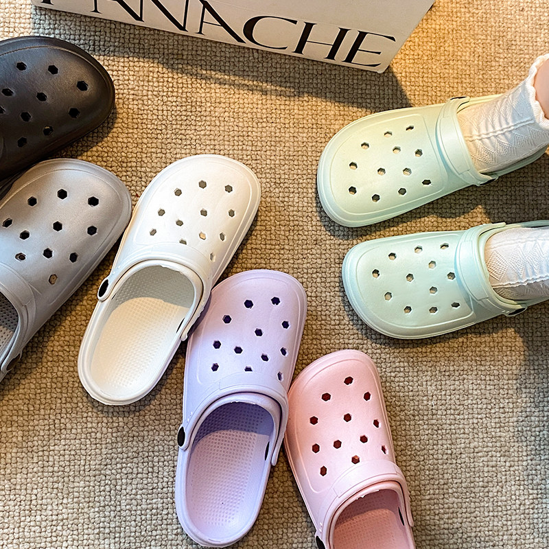 潮流包头凉拖鞋沙滩海边2024网红夏季户外穿新款情侣软底洞洞鞋女