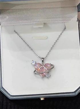 粉钻爱心项链ins学生轻奢城堡甜美粉少女心星球守护甜心项链