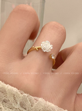 山茶花戒指女小众设计轻奢高级感小饰品闺蜜学生党首饰开口手饰