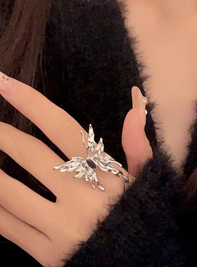 液态小众设计高级感蝴蝶戒指ins网红冷淡风食指戒时尚个开口戒
