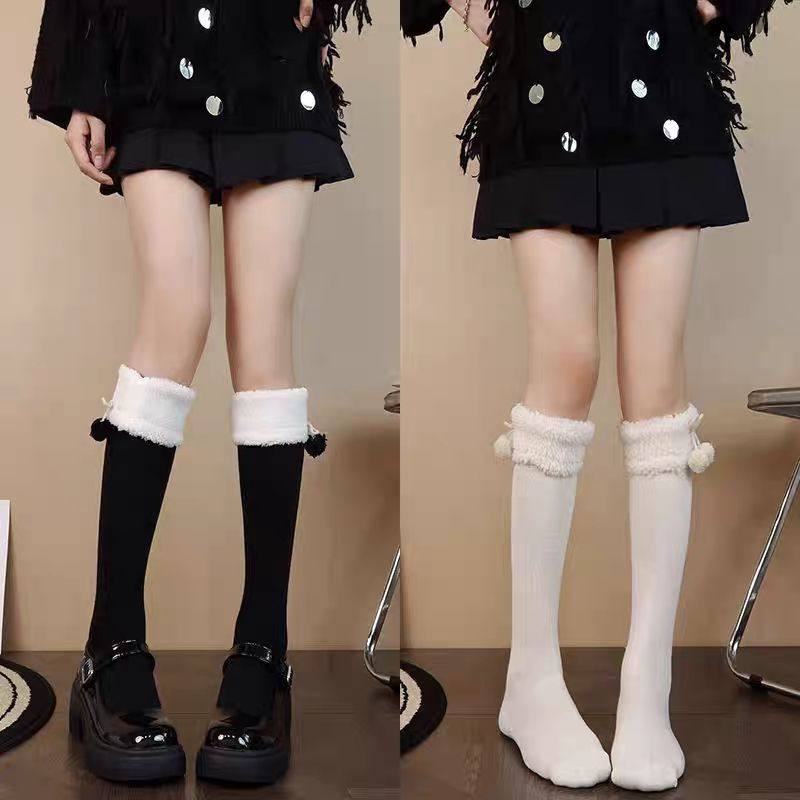 可爱毛球过膝袜秋冬加厚保暖日系长筒lolita袜子可爱羊羔加绒高筒,女士内衣/男士内衣/家居服,长筒袜,淘宝优惠券,粉丝福利购,淘宝优惠卷