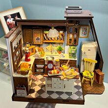 若来烘焙厨房diy手工木质小屋微缩场景拼装模型女孩积木玩具礼物