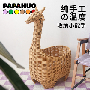 PAPAHUG｜北欧家用整理箱玩具收纳架柜纯手工长颈鹿编织收纳篮