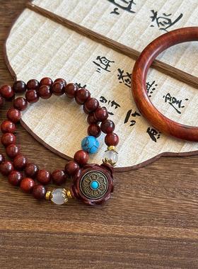 2026时来运转~新中式紫檀木双圈手串女复古小众设计手镯情侣叠戴