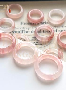 2026天然粉桃花酿素圈戒指佘太翠天山翠跑环情侣对戒金丝玉新中式