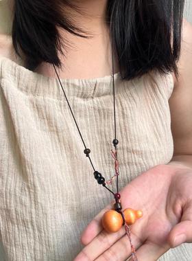 2026新中式天然文玩葫芦木珠挂脖吊坠项链小众设计感个性高级感饰