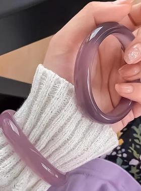 2026天然玛瑙手镯女款紫罗兰冰种玉镯子帝王紫色高冰透玉髓手镯女