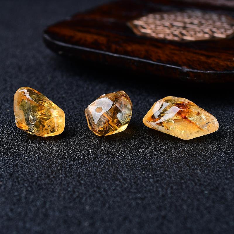 2025天然黄水晶原石打孔碎石有孔黄塔晶随形散珠黄阿塞不规则异形