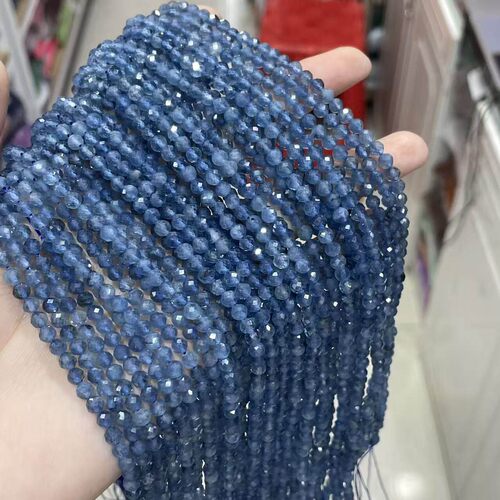 2026天然品质魔鬼蓝海蓝刻面2-4mm圆珠散珠半成品DIY项链手链配珠