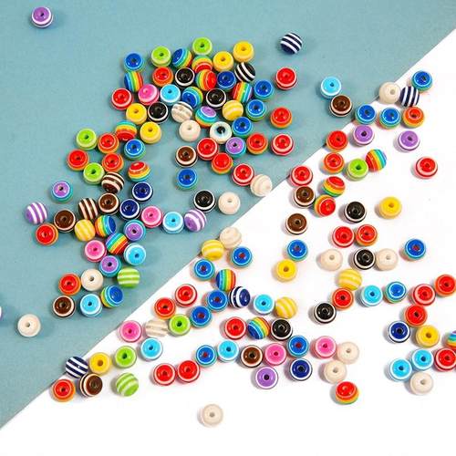 20266-10mm树脂扁圆条纹珠 手工diy制作手链项链串珠饰品配件链条