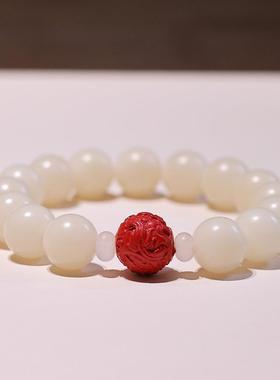 2025天然12MM白玉菩提手链朱砂红砂貔貅绕指柔手串男女单圈佛珠念