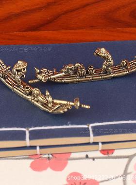 2026纯黄铜鸬鹚竹筏摆件家居办公室桌面小摆件老人鸬鹚竹筏黄铜工