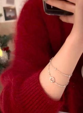 2026双层叠戴锆石手链女轻奢高级感小众设计简约个性链条冷淡风手