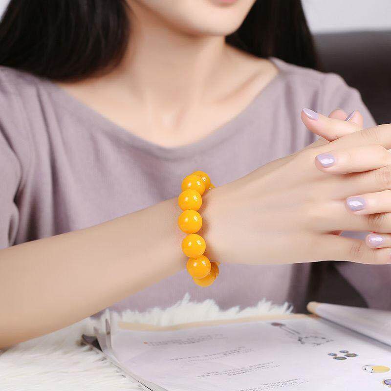 2026天然老蜜蜡男士手串蓝珀琥珀女式手链原石鸡油黄单圈圆珠佛珠