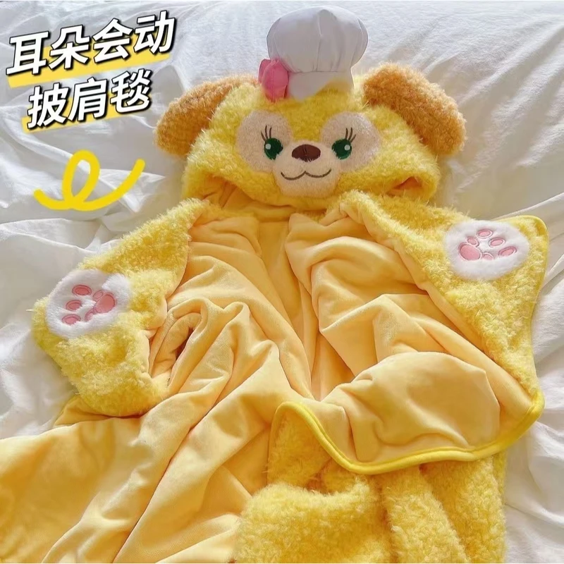可爱厨师狗毛绒披肩空调毯饼饼连帽u型枕披肩毛毯午睡加厚保暖毯