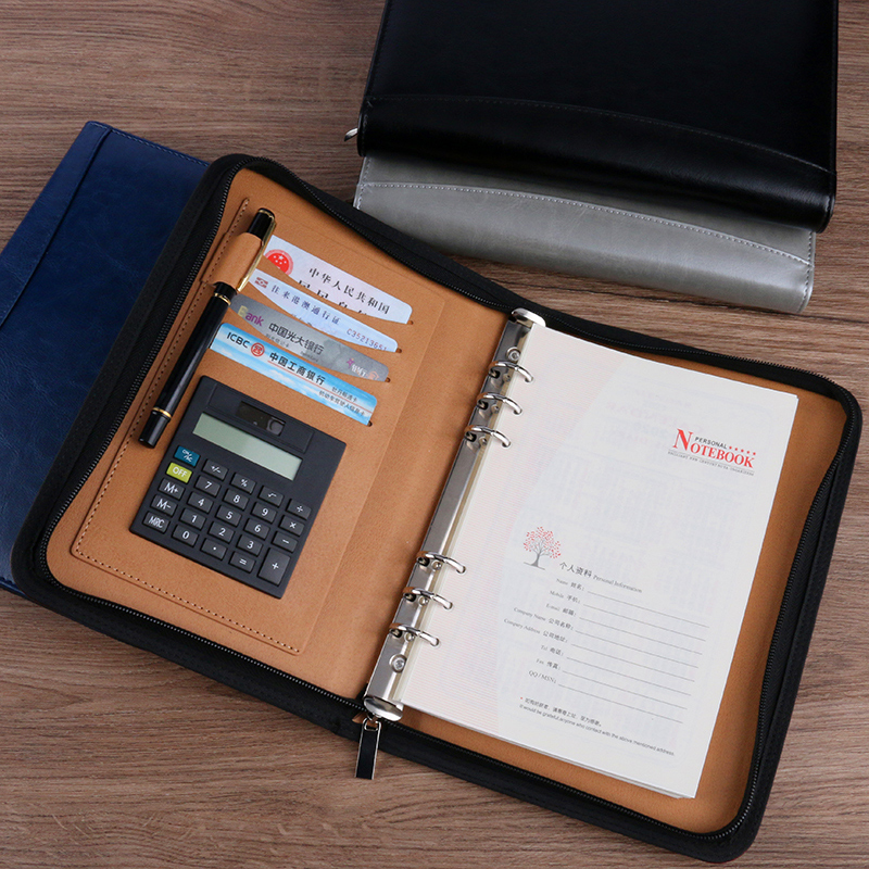 油蜡多功能拉链定制活页记事本