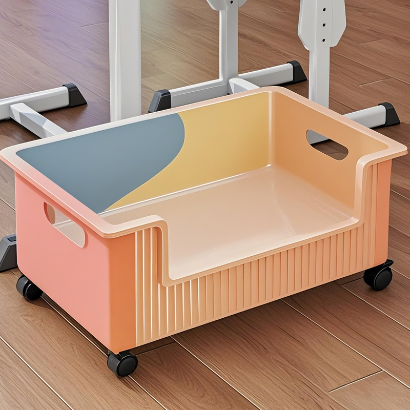 桌下书本收纳盒带轮大容量书包可移动书箱装放书籍箱学生宿舍神器