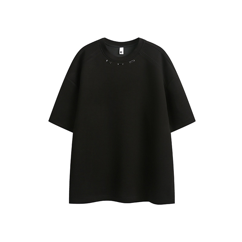 美式重磅小领口金属扣T恤男夏季爆款宽松痞帅ins超火网红短袖上衣