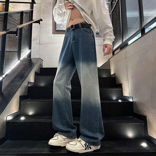 撞色渐变牛仔裤男士日系潮牌