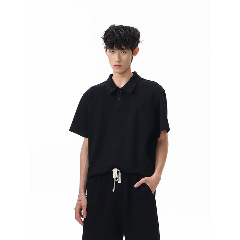 解构美式重磅短袖polo衫男新款夏季潮牌休闲百搭小众翻领T恤汗衫