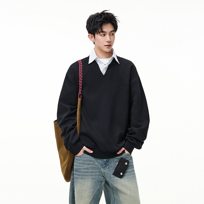 美式高街polo领卫衣男款春秋季潮牌重磅长袖t恤miu系内搭打底上衣