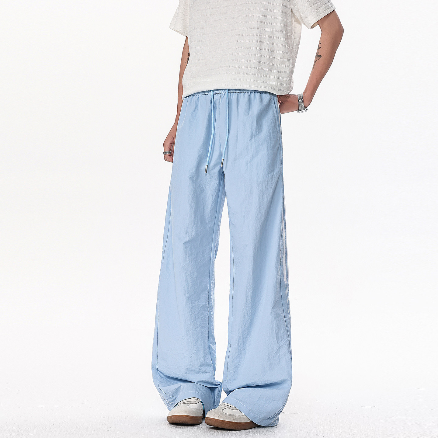 三条杠运动裤大码直筒长裤男美式街头阔腿裤休闲卫裤百搭潮流宽松