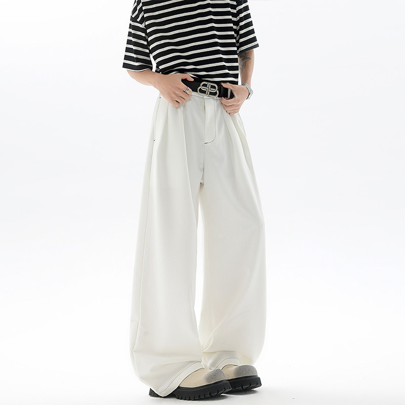 青春活力风简约直筒春季长裤白色宽松阔腿裤男休闲慵懒风垂感卫裤