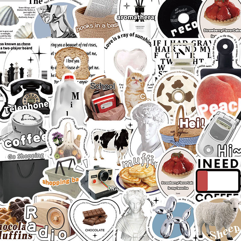 55张ins装束图案英文贴纸简约笔记本手机壳电脑ipad行李箱防水贴纸