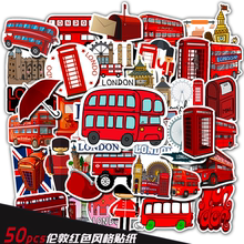 涂鸦贴纸头盔行李箱水杯贴纸防水旅行箱贴画 50张伦敦红巴士风格