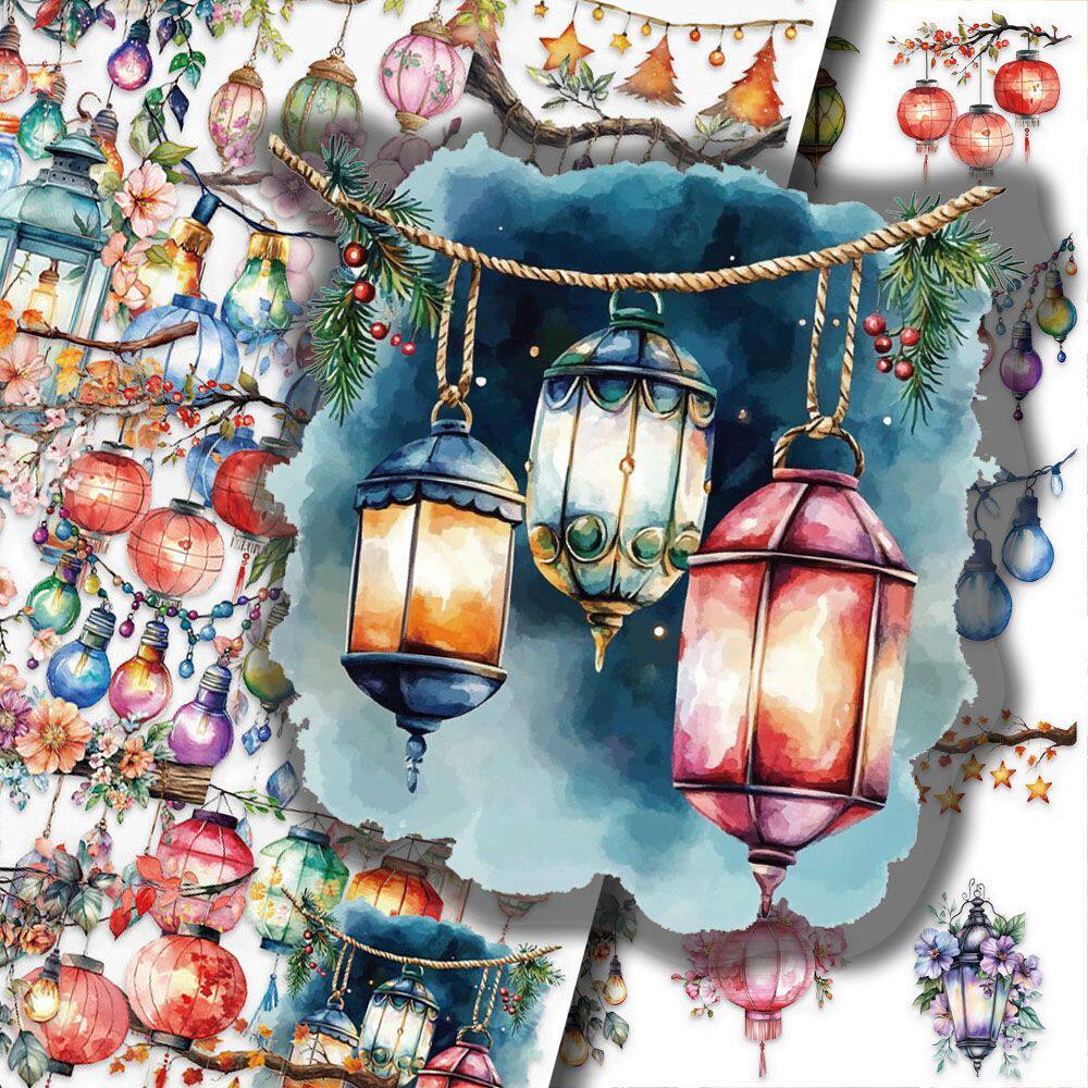 100张灯火阑珊贴画高透PET材质手账手机壳防水装饰diy贴画