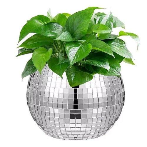 Quality Disco Ball Flower Pot Silver Mirror Glass Home