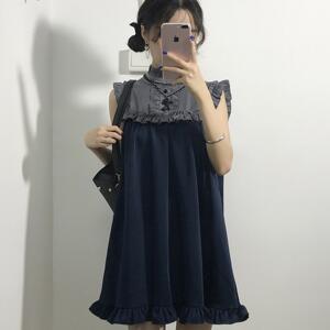 时尚夏季新款日系木耳边短裙女小个子可爱减龄甜美袖连衣裙