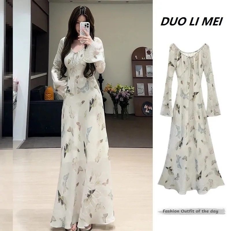 春秋盐系轻熟御姐茶歇法式桔梗小众设计感风情万种碎花连衣裙子女